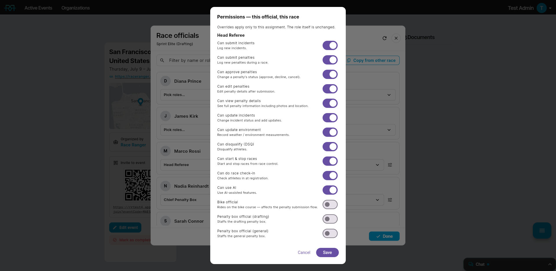 Per-race permission override