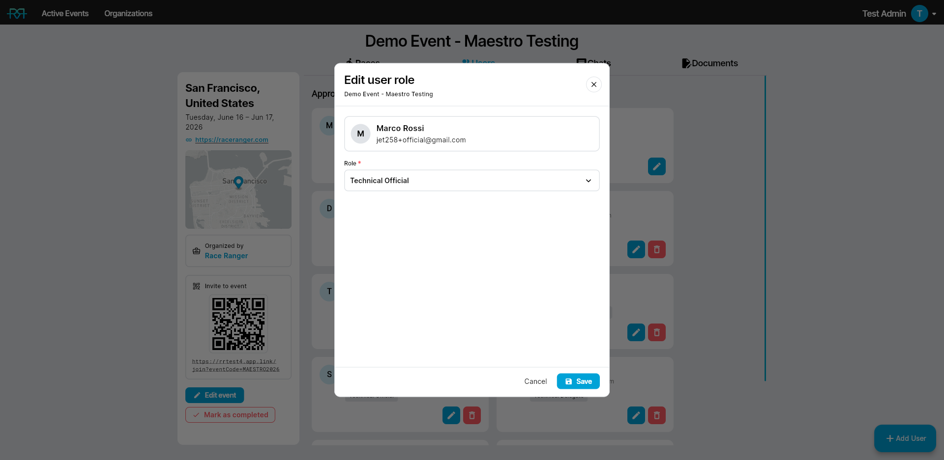 Edit user role modal