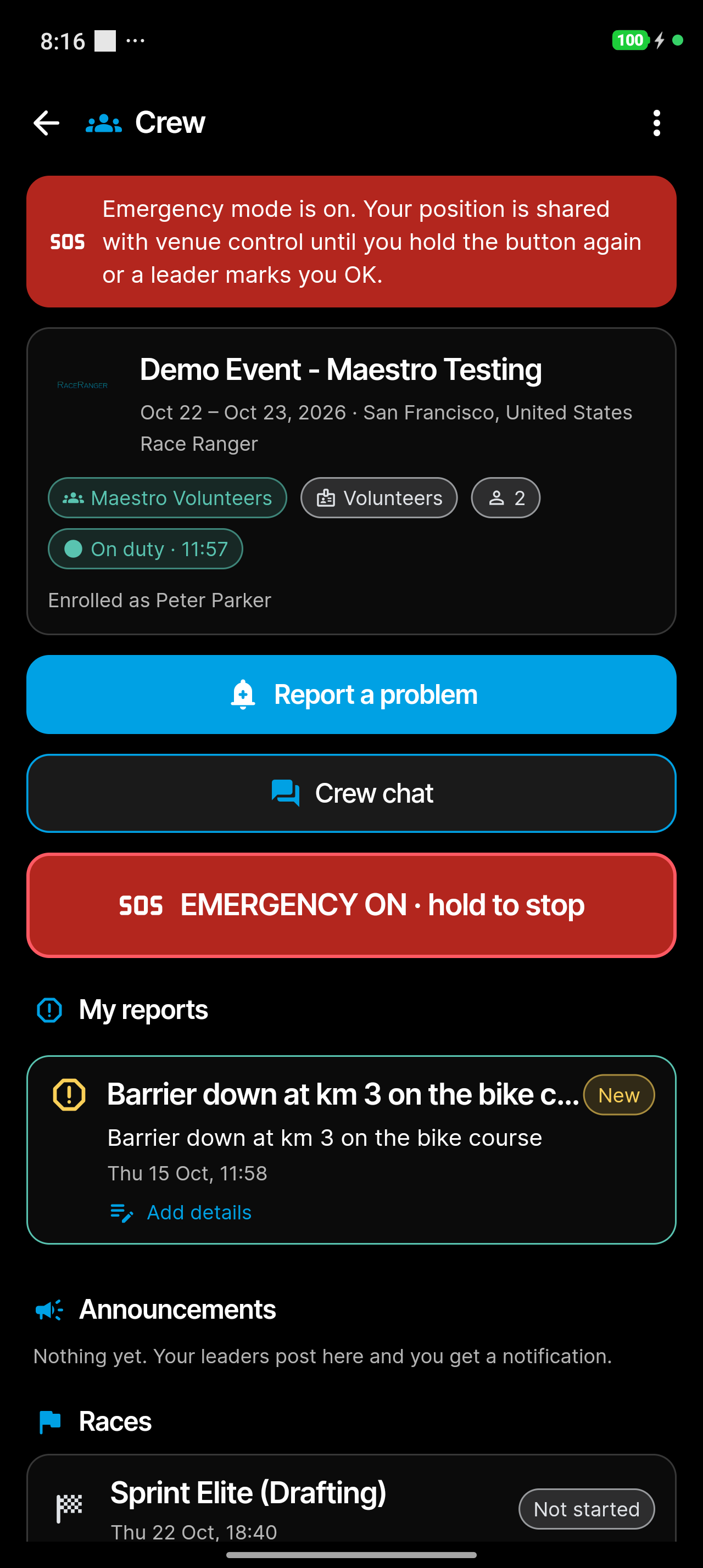 Emergency mode on
