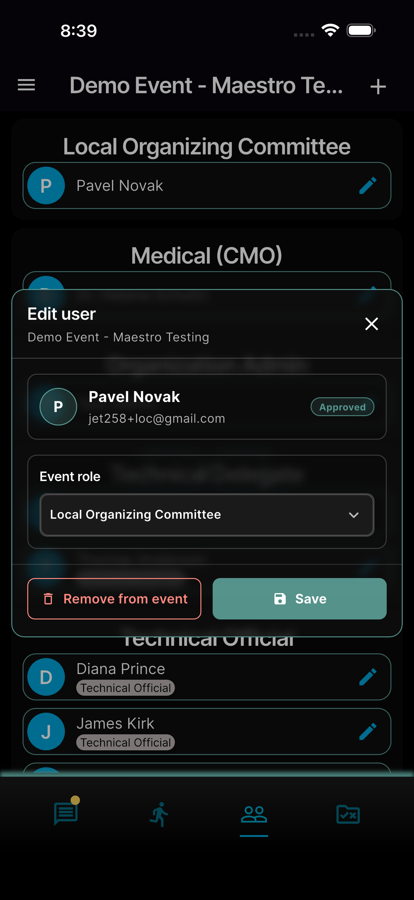 Edit user dialog on phone