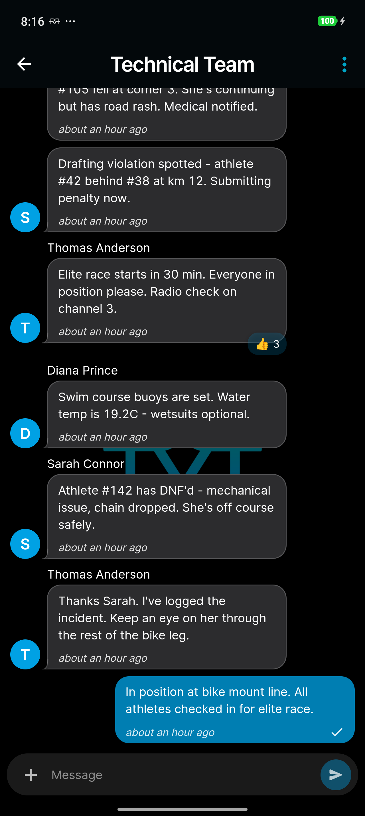 A team channel in race mode