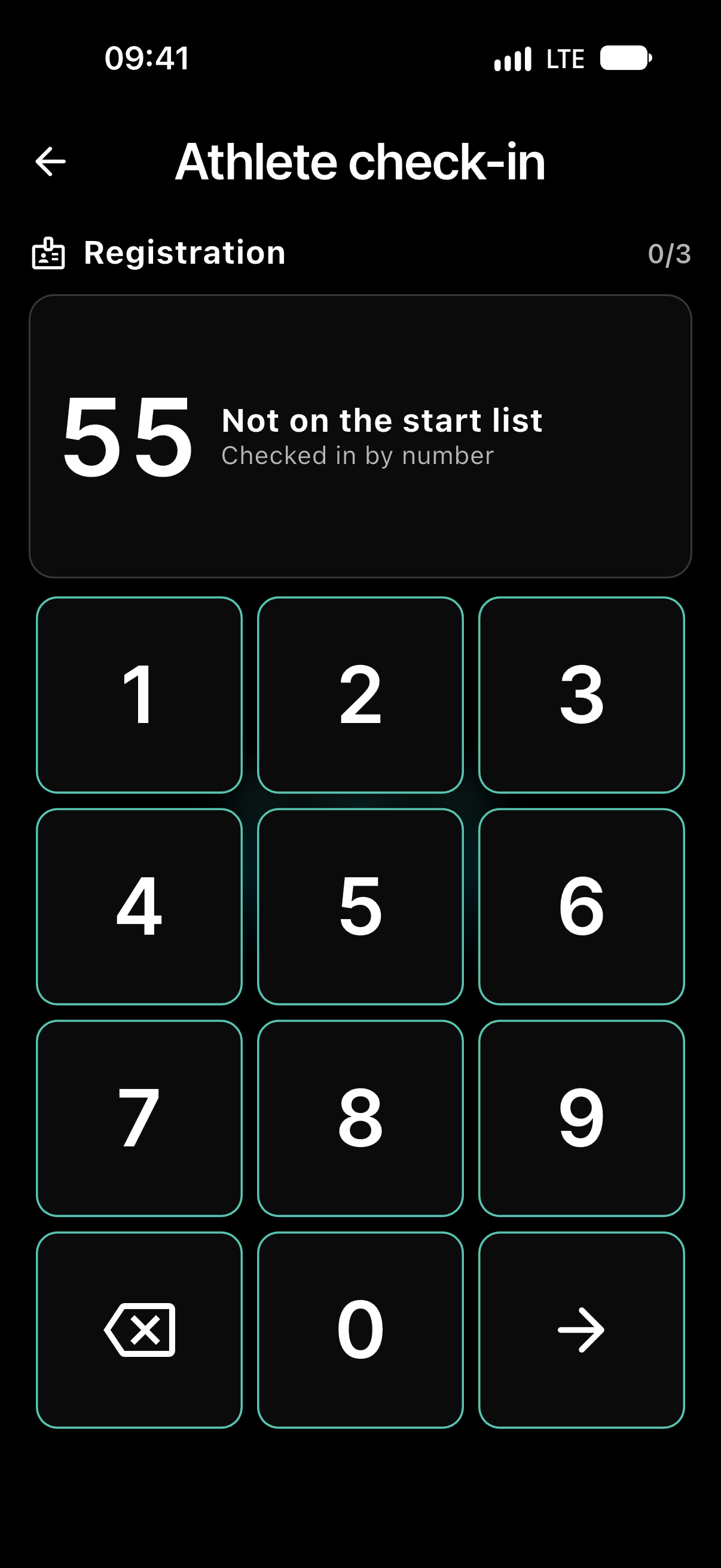 A bib checked in by number