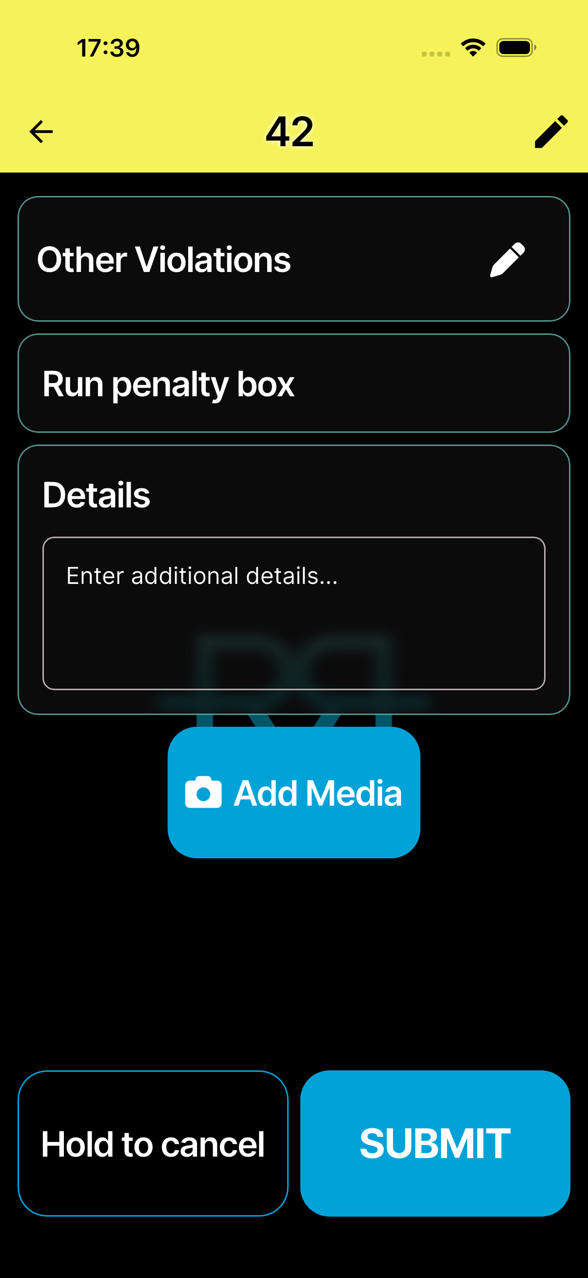 Demo-mode penalty details with description and Add Media