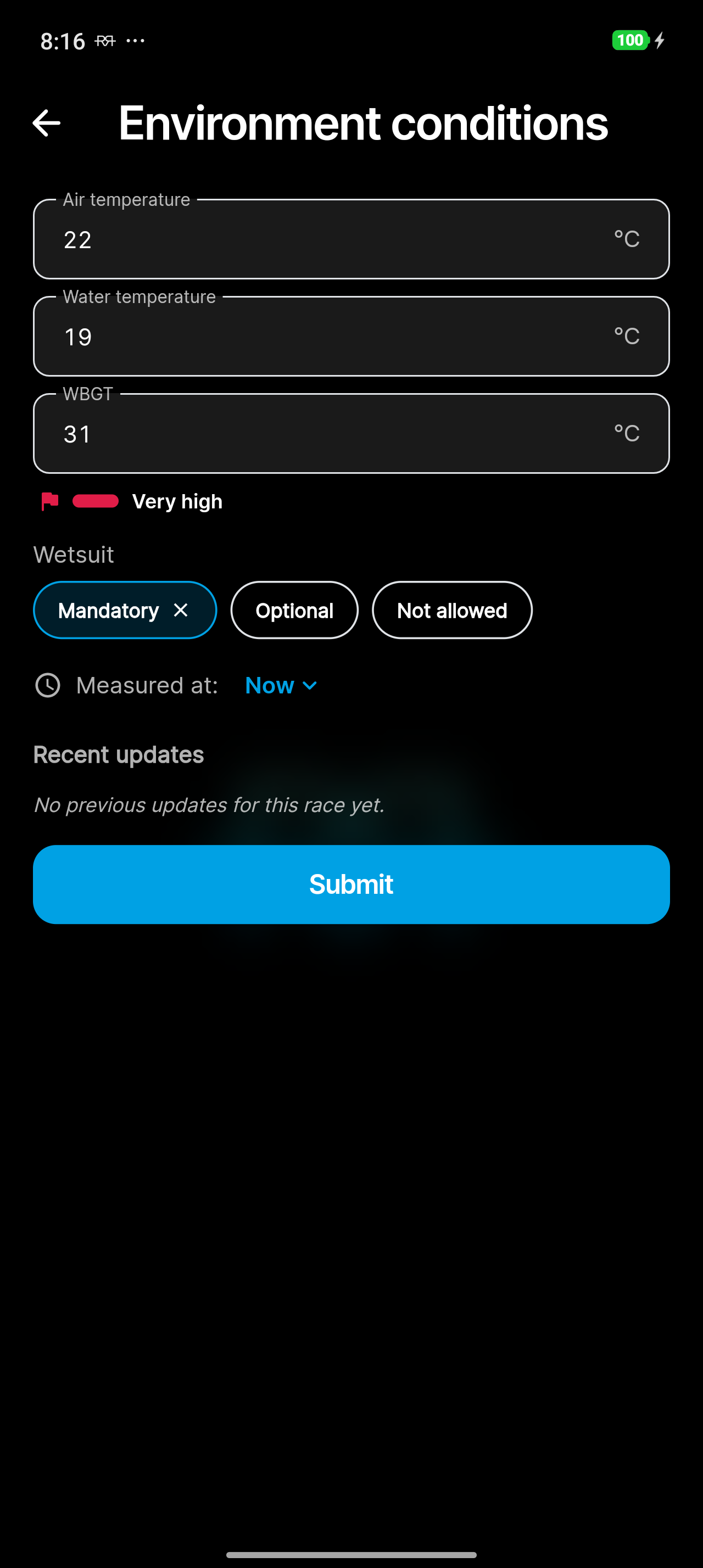 Environment conditions form