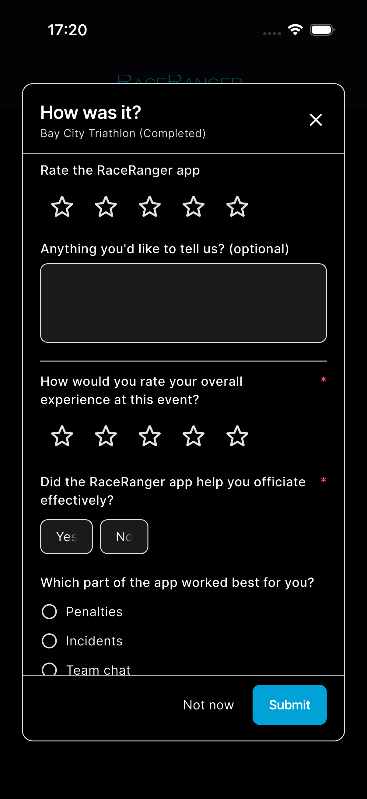 Post-event feedback sheet