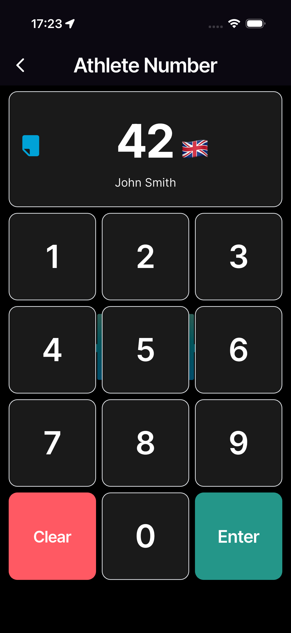 Athlete number entry during penalty submission
