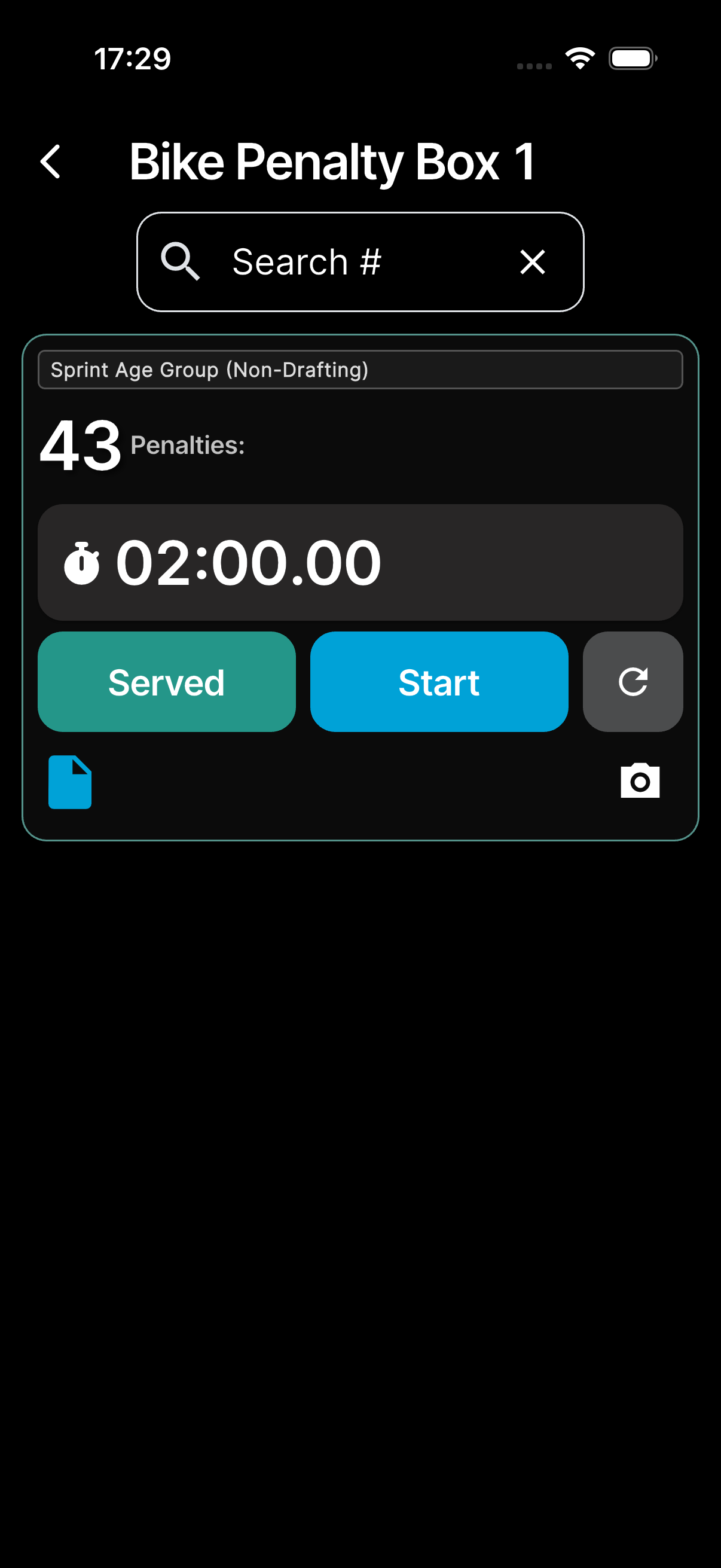 Penalty box screen showing athletes serving with active timers