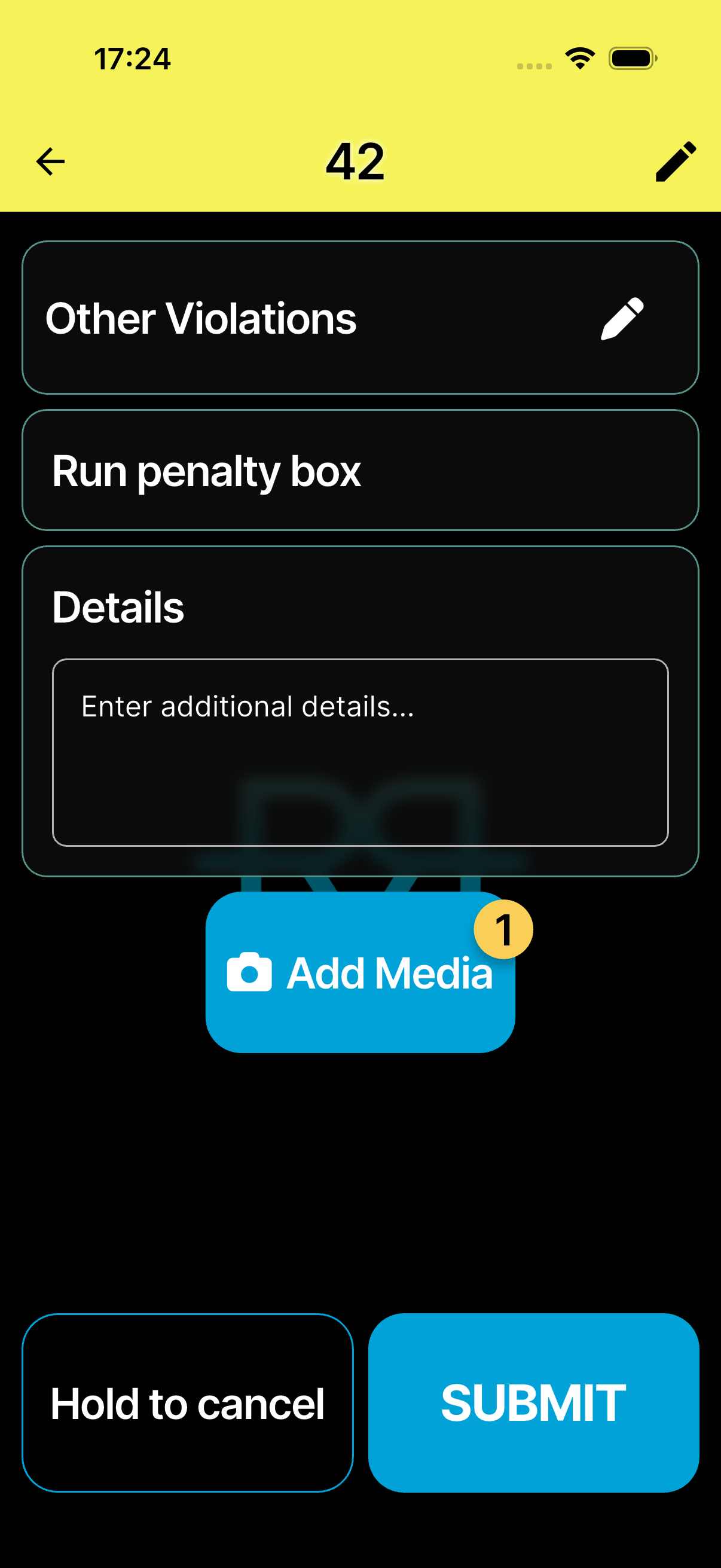 Penalty details with description and Add Media button