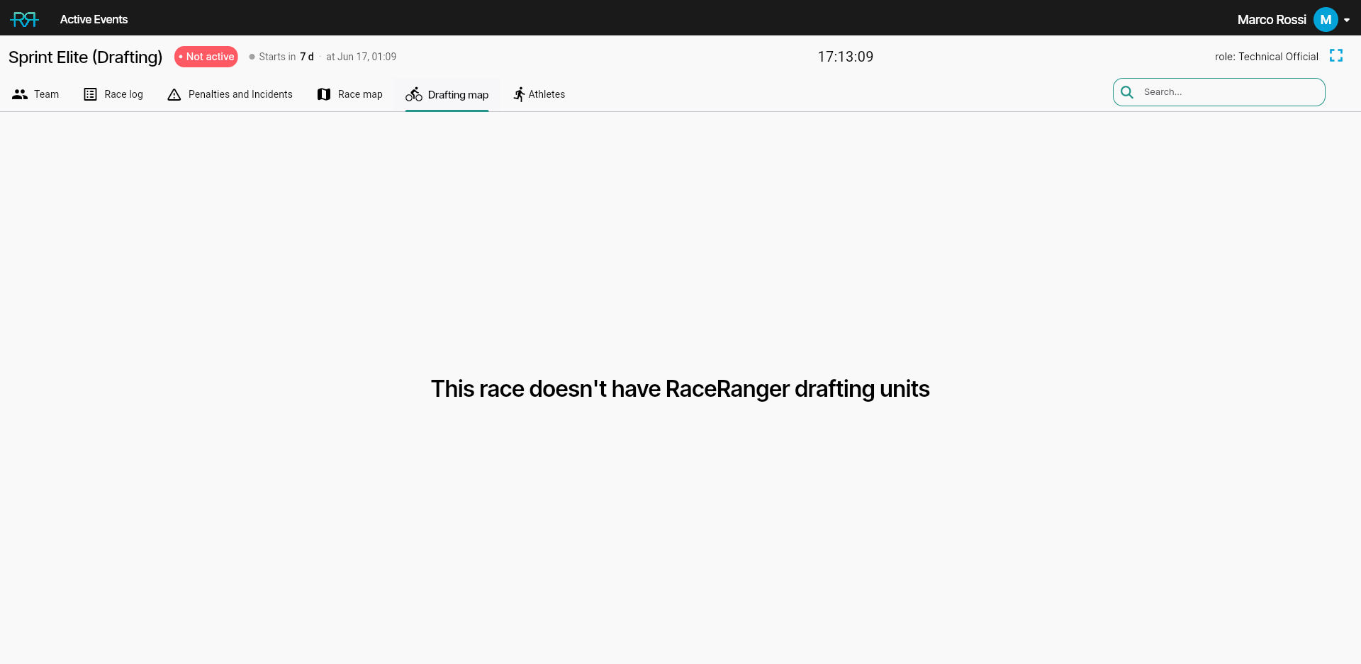 Race Control Center — Drafting map empty state for a non-drafting race