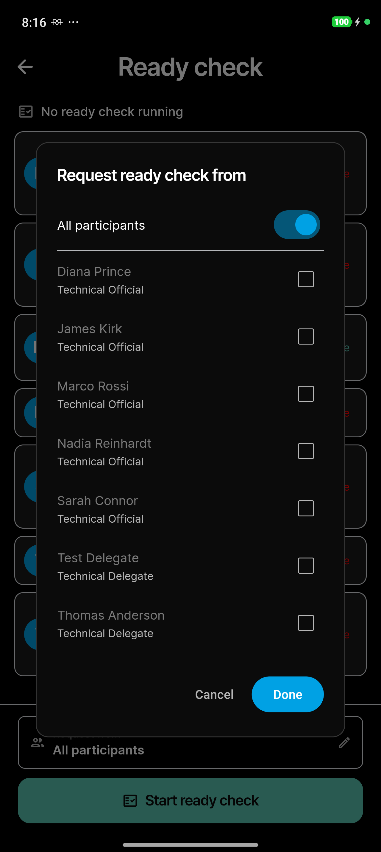 Choosing who the ready check goes to