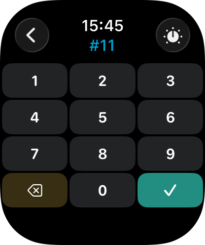Athlete number entry on the watch — numeric keypad
