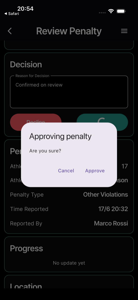Tap **Approve**, then confirm on the *Are you sure?* modal.