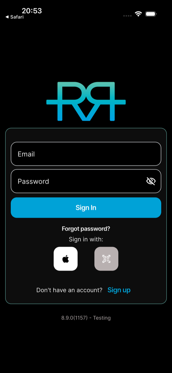 Open RaceRanger and sign in with the email and password from your federation, then tap **Sign In**.
