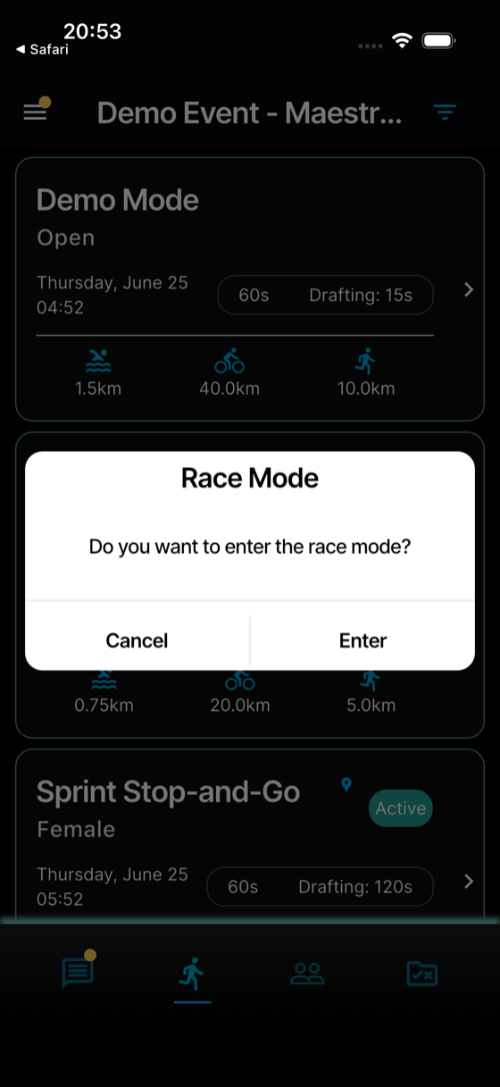 Confirm **Enter** to start race mode.
