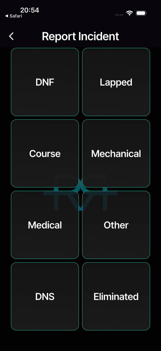 Pick the incident type (athlete-specific types ask for a number next).